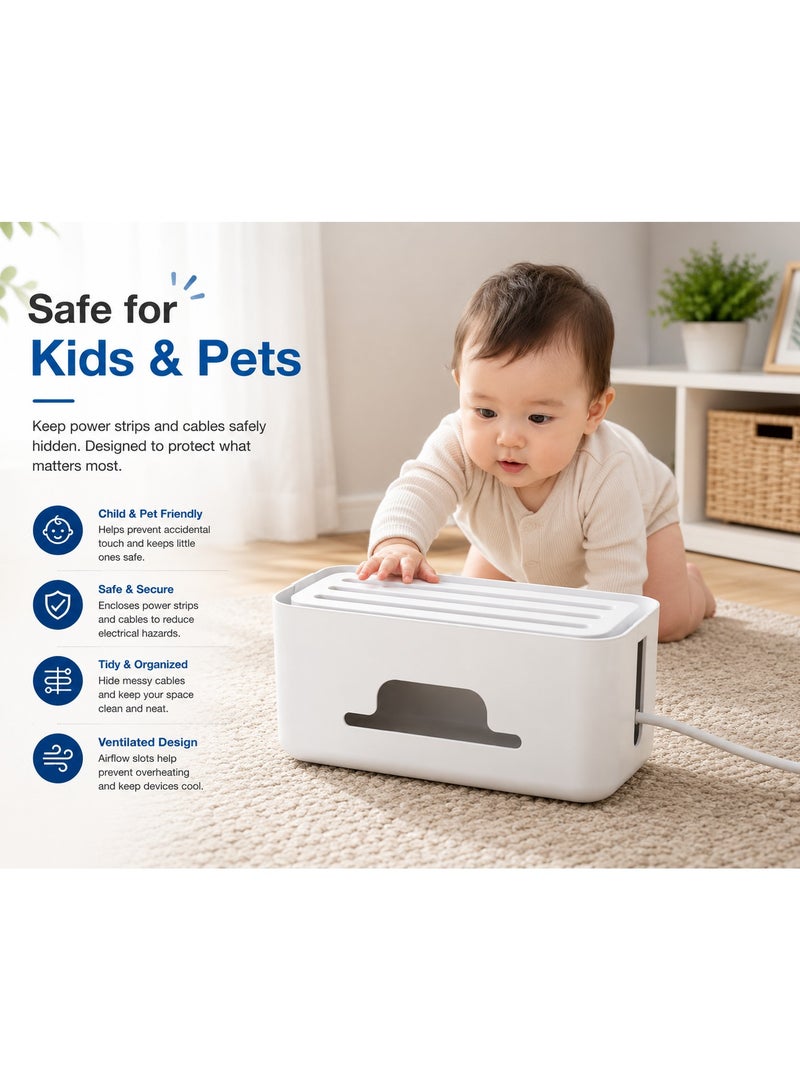 Maanys Cable Management Box for Power Strips & Cords, Flame-Retardant ABS Wire Organizer with Ventilated Lid, Cable Concealer for Home & Office, Child & Pet Safe, White - Image 5