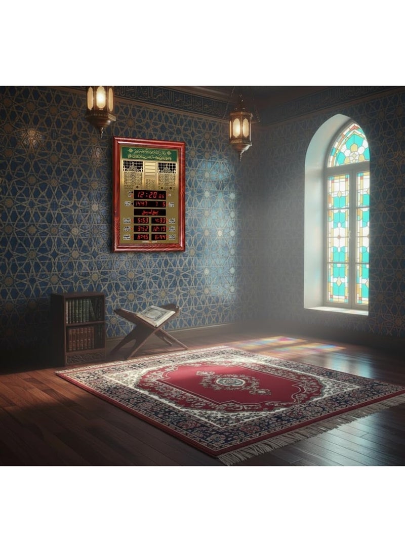 الحرمين ساعة أذان رقمية الحرمين، 40x30 سم، متعددة الوظائف، تصميم شبكة روضة الرسول (ص) – موديل HA-5102C - Image 5