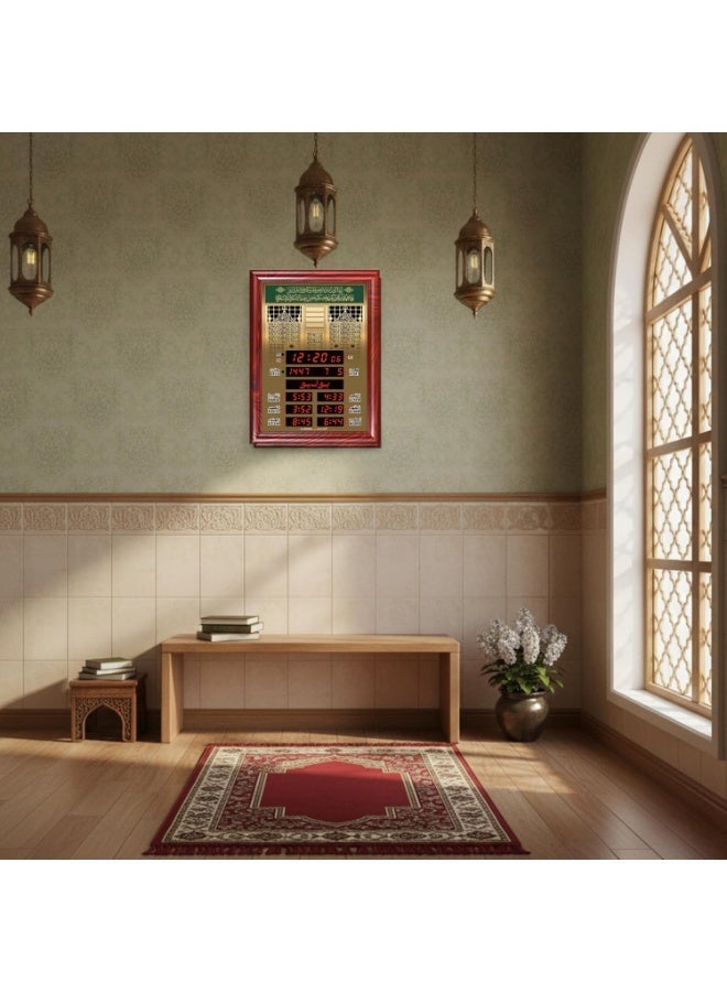 الحرمين ساعة أذان رقمية الحرمين، 40x30 سم، متعددة الوظائف، تصميم شبكة روضة الرسول (ص) – موديل HA-5102C - Image 3