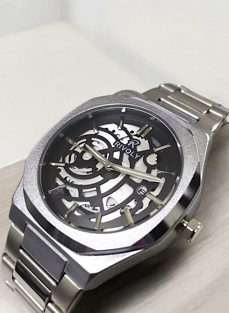 Rivoly Men's Stainless Steel Analog Quartz Date Display Watch Easy to Read Fashion Design Waterproof Luxury Classic Big Face Wrist Watch - Image 1