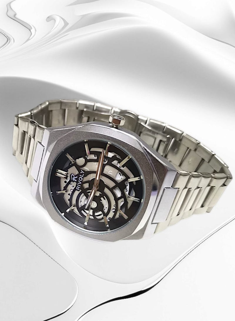 Rivoly Men's Stainless Steel Analog Quartz Date Display Watch Easy to Read Fashion Design Waterproof Luxury Classic Big Face Wrist Watch - Image 2