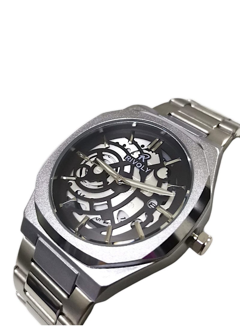Rivoly Men's Stainless Steel Analog Quartz Date Display Watch Easy to Read Fashion Design Waterproof Luxury Classic Big Face Wrist Watch - Image 4