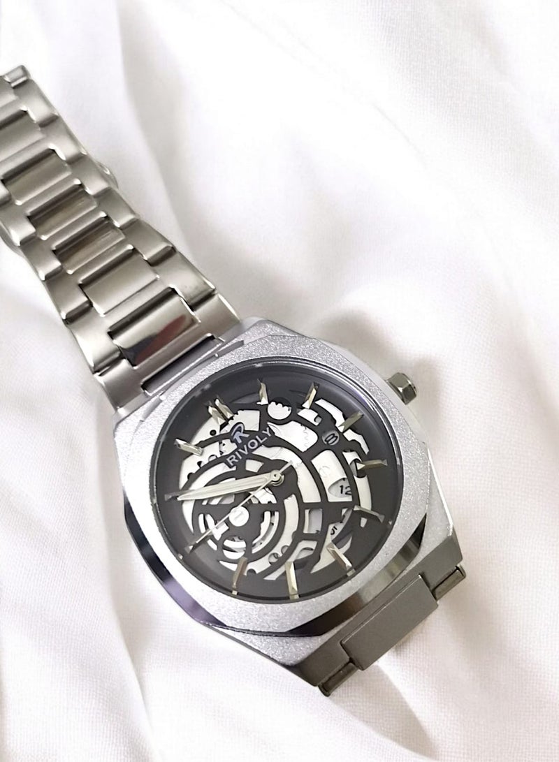 Rivoly Men's Stainless Steel Analog Quartz Date Display Watch Easy to Read Fashion Design Waterproof Luxury Classic Big Face Wrist Watch - Image 5