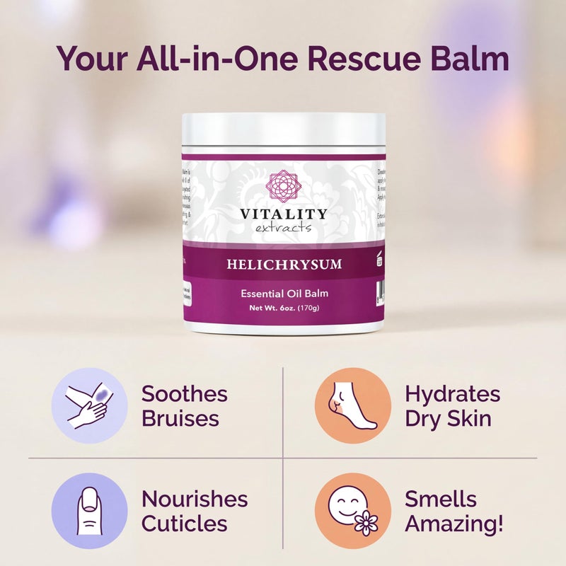 Vitality Extracts Helichrysum Balm - 6oz, Helichrysum Gymnocephalum, Beeswax, Almond Oil, Ultra-Moisturizing, Skin Healing, Full Body Hydration - Image 3