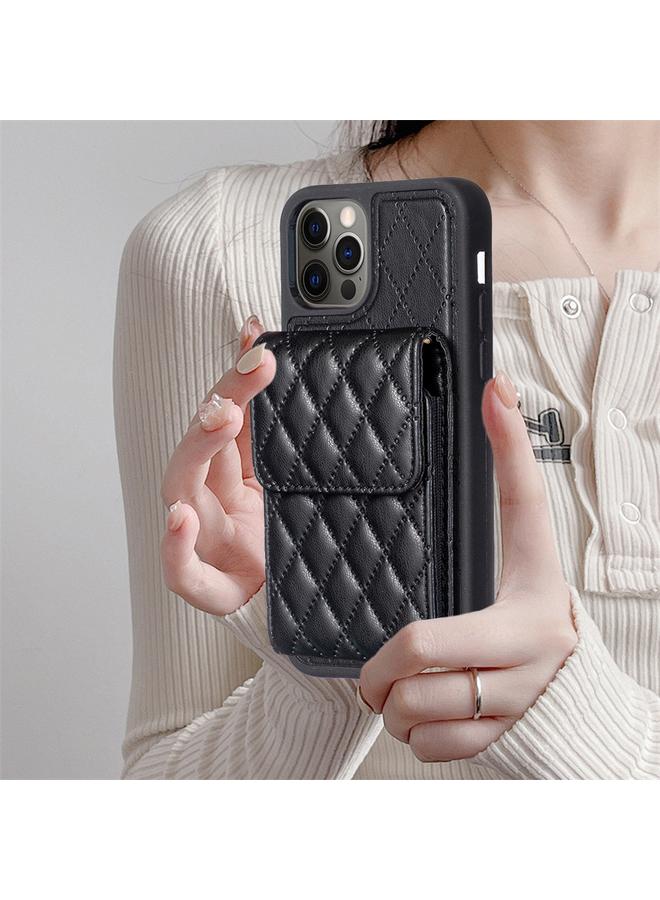 Zaboon Case For iPhone 12 / 12 Pro Vertical Wallet Rhombic Leather Phone Case - Image 2