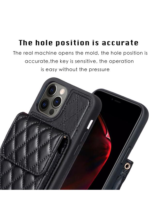 Zaboon Case For iPhone 12 / 12 Pro Vertical Wallet Rhombic Leather Phone Case - Image 3