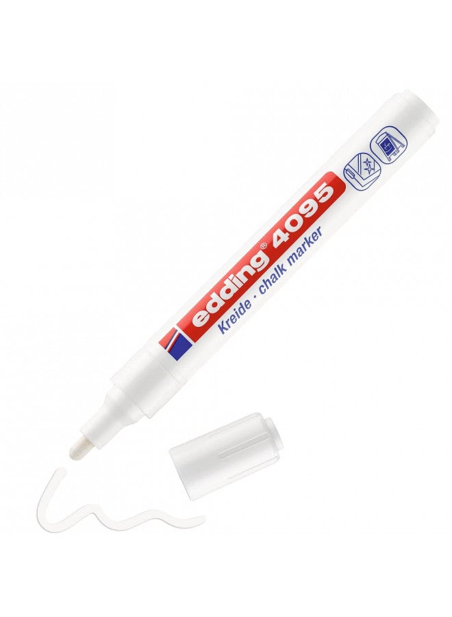 edding 4095 chalk marker - white - 1 chalk pen - round nib 2-3 mm - medium-nib wet wipe pen for chalkboards, windows, glass, mirrors - liquid chalk marker pens for opaque coverage - Image 1