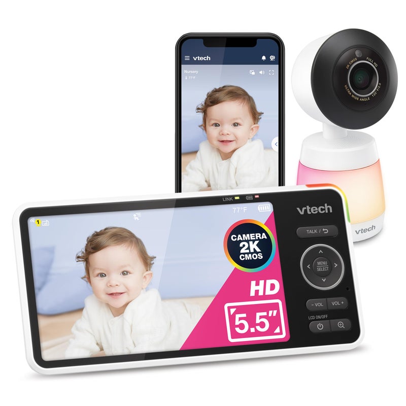 VTech Smart WiFi Baby Monitor See Your Baby at Home or from Anywhere 2K Camera 55 Screen 24X Zoom Night Vision Night Light TwoWay Talk Free App Smart HD Plus - Image 2