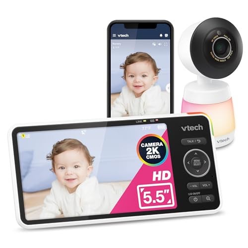 VTech Smart WiFi Baby Monitor See Your Baby at Home or from Anywhere 2K Camera 55 Screen 24X Zoom Night Vision Night Light TwoWay Talk Free App Smart HD Plus - Image 1