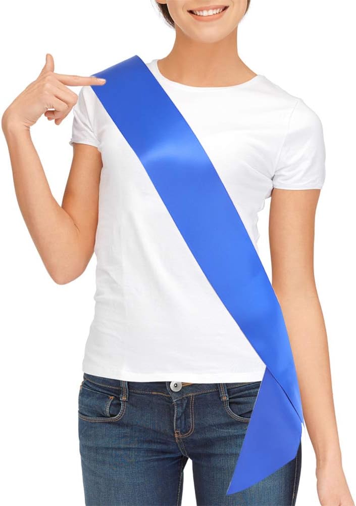 TREORSI Blank Satin Sash, Plain Sash, Party Decorations, Make Your Own Sash (Royal Blue) - Image 1