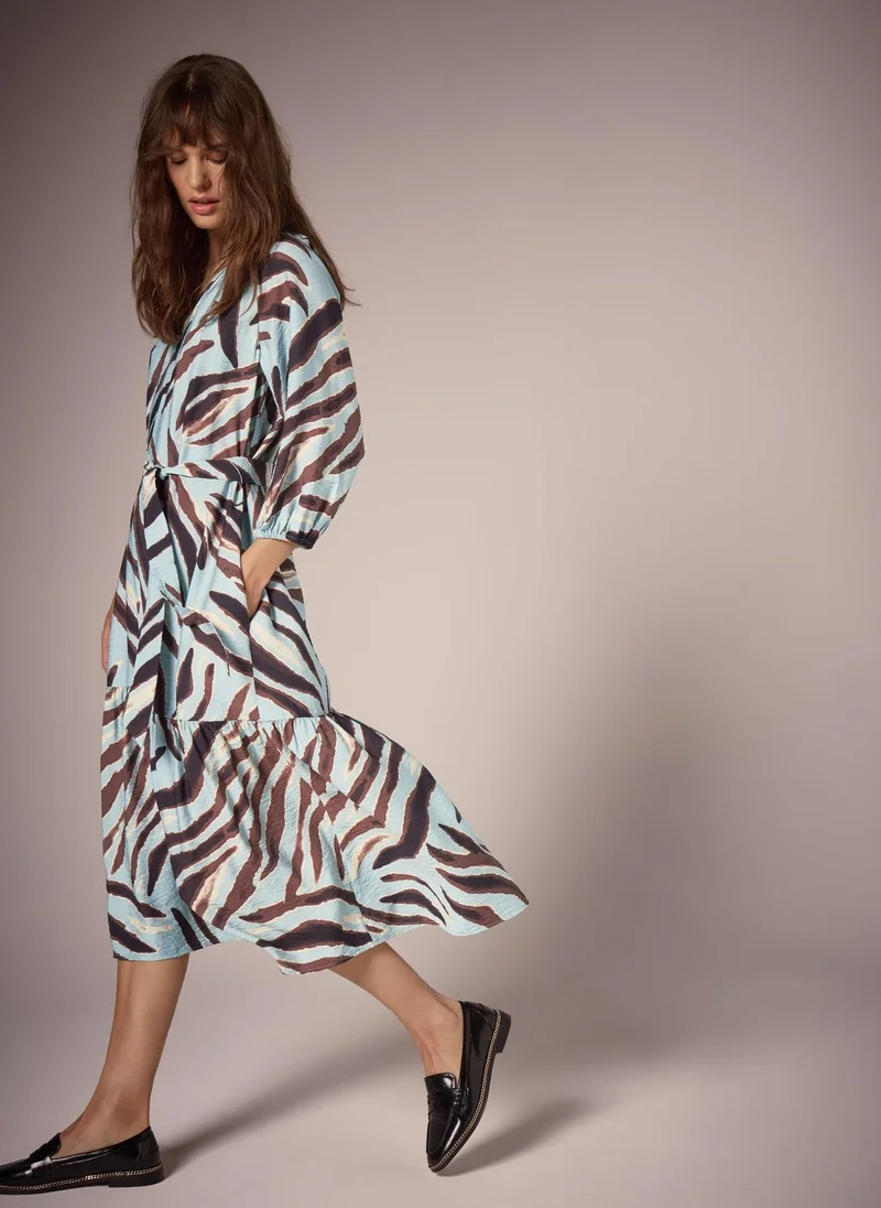 Matalan Et Vous Green Zebra Belted Midi Dress