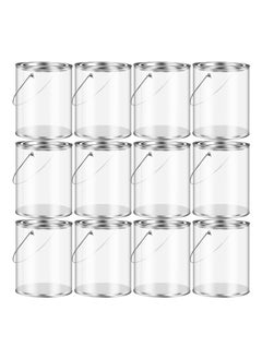 Y&D 12 Pcs Clear Plastic Paint Cans, Mini Empty Bucket with Lids Small Containers for Art Crafts Candy DIY Projects Party Favor Decor, 3 Inches (Silver)  - Image 1