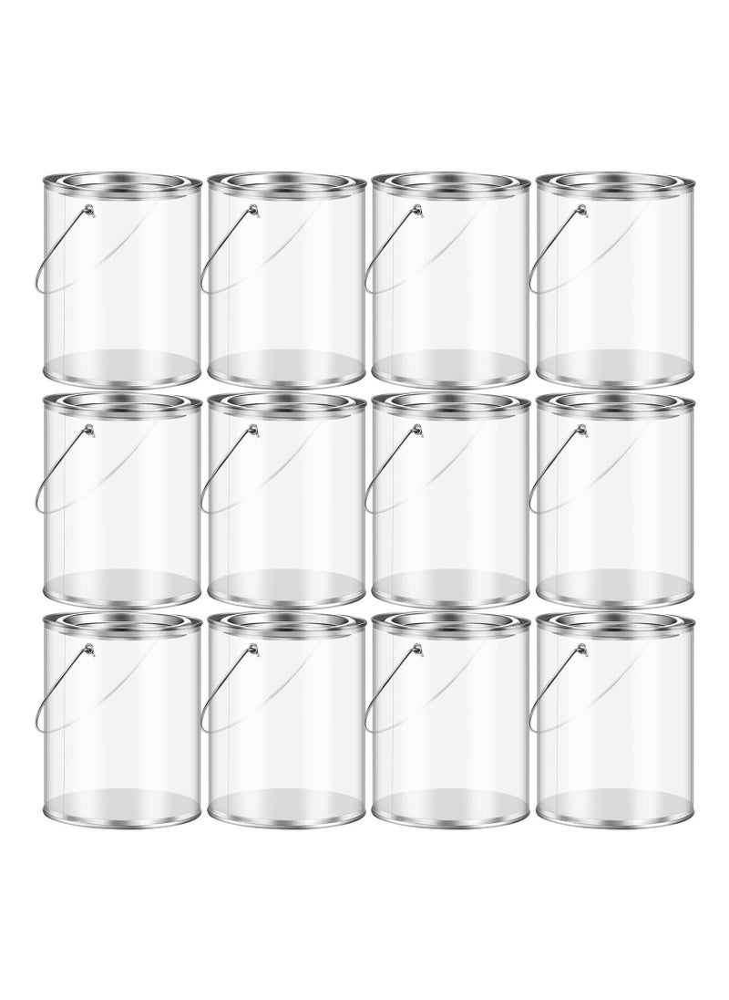 Y&D 12 Pcs Clear Plastic Paint Cans, Mini Empty Bucket with Lids Small Containers for Art Crafts Candy DIY Projects Party Favor Decor, 3 Inches (Silver)  - Image 1