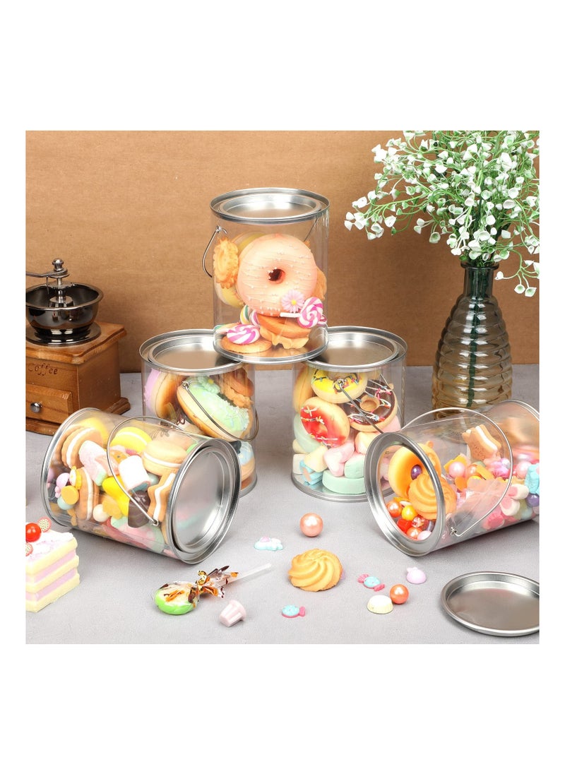 Y&D 12 Pcs Clear Plastic Paint Cans, Mini Empty Bucket with Lids Small Containers for Art Crafts Candy DIY Projects Party Favor Decor, 3 Inches (Silver)  - Image 5