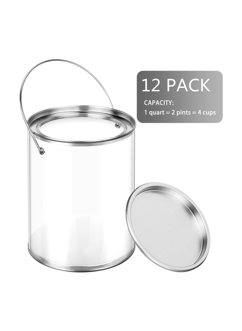 Y&D 12 Pcs Clear Plastic Paint Cans, Mini Empty Bucket with Lids Small Containers for Art Crafts Candy DIY Projects Party Favor Decor, 3 Inches (Silver)  - Image 2