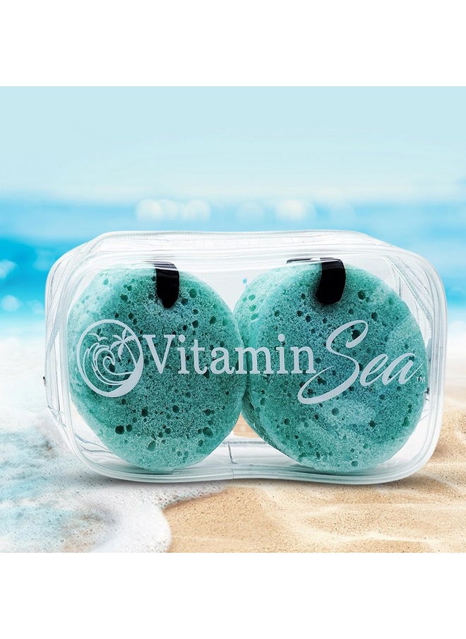 VITAMIN SEA - 2Pcs Bath Sponges For Shower Women - Bath Loofah Sponges For Shower - Body Sponges For Shower With Travel Case - Exfoliating Sponges For Body - Sea Sponges For Bathing - Shower Accessories For Women - Image 1