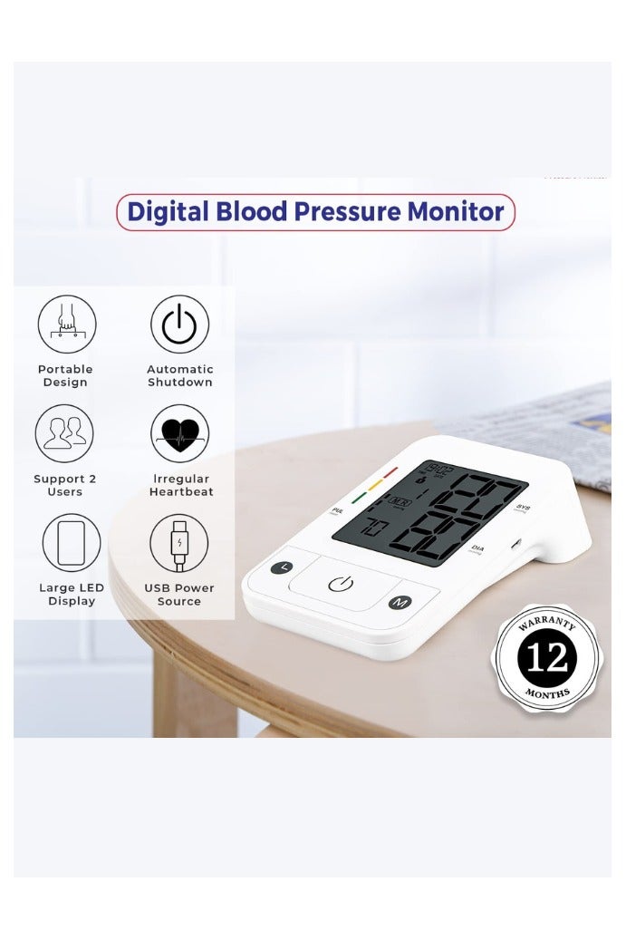 Generic Automatic Blood Pressure Monitor for Home Use with Heart Rate Monitor, Voice Broadcast, Adjustable Strap, Dual User Mode, Accurate and Fast Measurements for Daily Health Comfort - Image 3