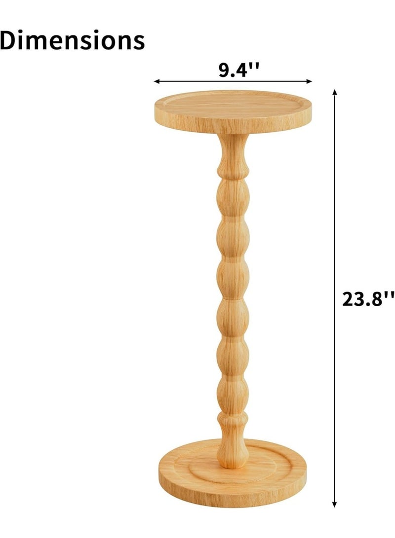 بيت إيزي طاولة جانبية دائرية عتيقة | طاولة قهوة، قاعدة خشبية متينة، تشطيب خشبي، مثالية لتزيين غرفة المعيشة أو غرفة النوم أو المكتب، تصميم بسيط (طبيعي، 9.4 بوصة عرض × 23.8 بوصة ارتفاع) - Image 5