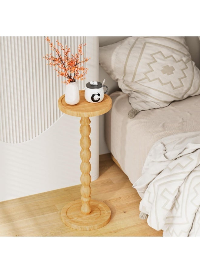 بيت إيزي طاولة جانبية دائرية عتيقة | طاولة قهوة، قاعدة خشبية متينة، تشطيب خشبي، مثالية لتزيين غرفة المعيشة أو غرفة النوم أو المكتب، تصميم بسيط (طبيعي، 9.4 بوصة عرض × 23.8 بوصة ارتفاع) - Image 3