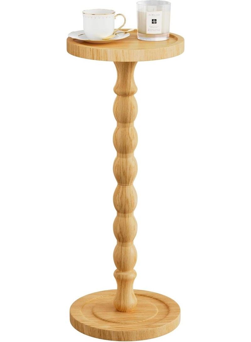 بيت إيزي طاولة جانبية دائرية عتيقة | طاولة قهوة، قاعدة خشبية متينة، تشطيب خشبي، مثالية لتزيين غرفة المعيشة أو غرفة النوم أو المكتب، تصميم بسيط (طبيعي، 9.4 بوصة عرض × 23.8 بوصة ارتفاع) - Image 4