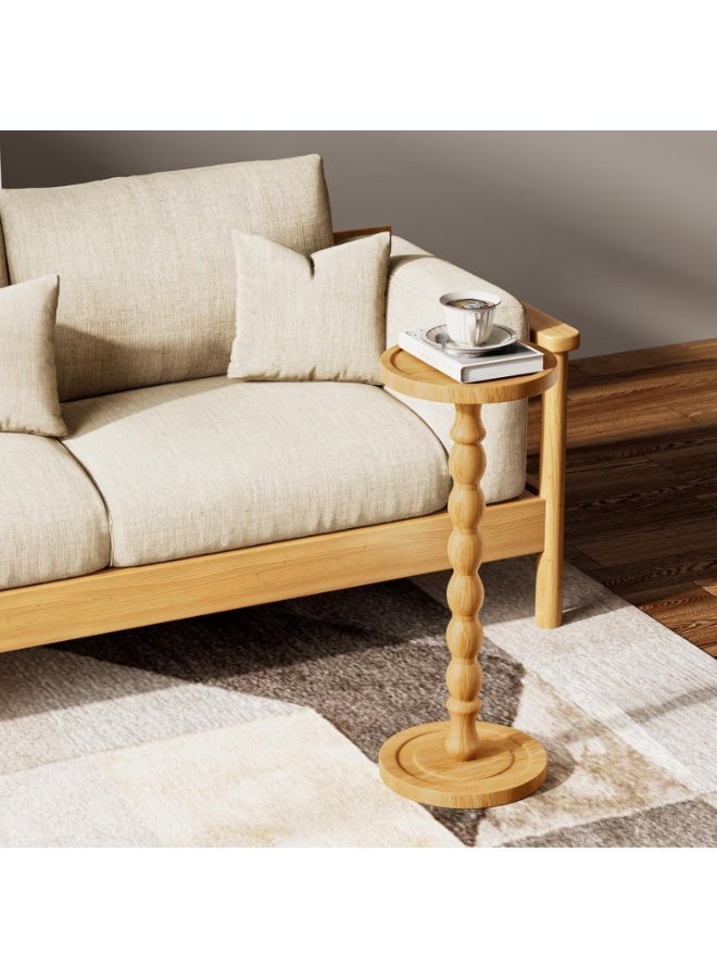 بيت إيزي طاولة جانبية دائرية عتيقة | طاولة قهوة، قاعدة خشبية متينة، تشطيب خشبي، مثالية لتزيين غرفة المعيشة أو غرفة النوم أو المكتب، تصميم بسيط (طبيعي، 9.4 بوصة عرض × 23.8 بوصة ارتفاع) - Image 2