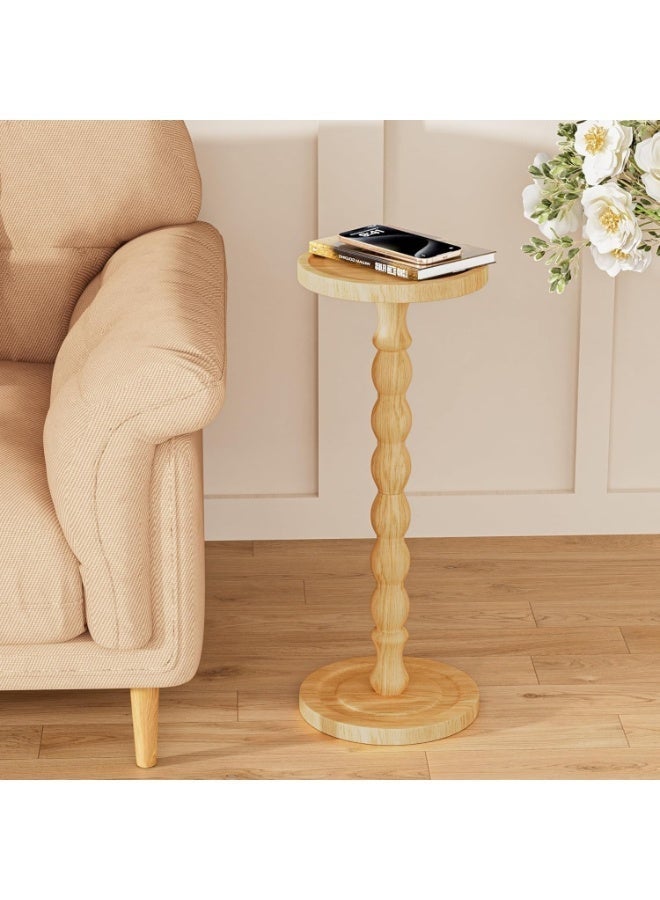 بيت إيزي طاولة جانبية دائرية عتيقة | طاولة قهوة، قاعدة خشبية متينة، تشطيب خشبي، مثالية لتزيين غرفة المعيشة أو غرفة النوم أو المكتب، تصميم بسيط (طبيعي، 9.4 بوصة عرض × 23.8 بوصة ارتفاع) - Image 1