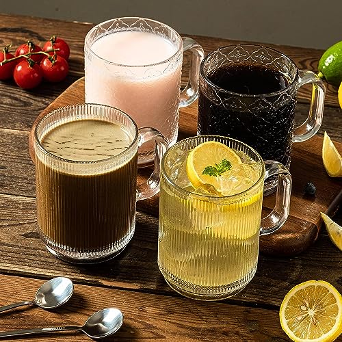 WRINGO 350 ML Coffee Mugs Footed with Handle and Colored Glass Straws Tea Cup Drinkware for Beer,Juice,Beverages,Glass Cappuccino Mugs, Clear Glass Latte Cups (Irish Coffee Mug 300 ML, 6) - Image 2