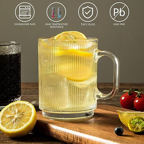 WRINGO 350 ML Coffee Mugs Footed with Handle and Colored Glass Straws Tea Cup Drinkware for Beer,Juice,Beverages,Glass Cappuccino Mugs, Clear Glass Latte Cups (Irish Coffee Mug 300 ML, 6) - Image 3