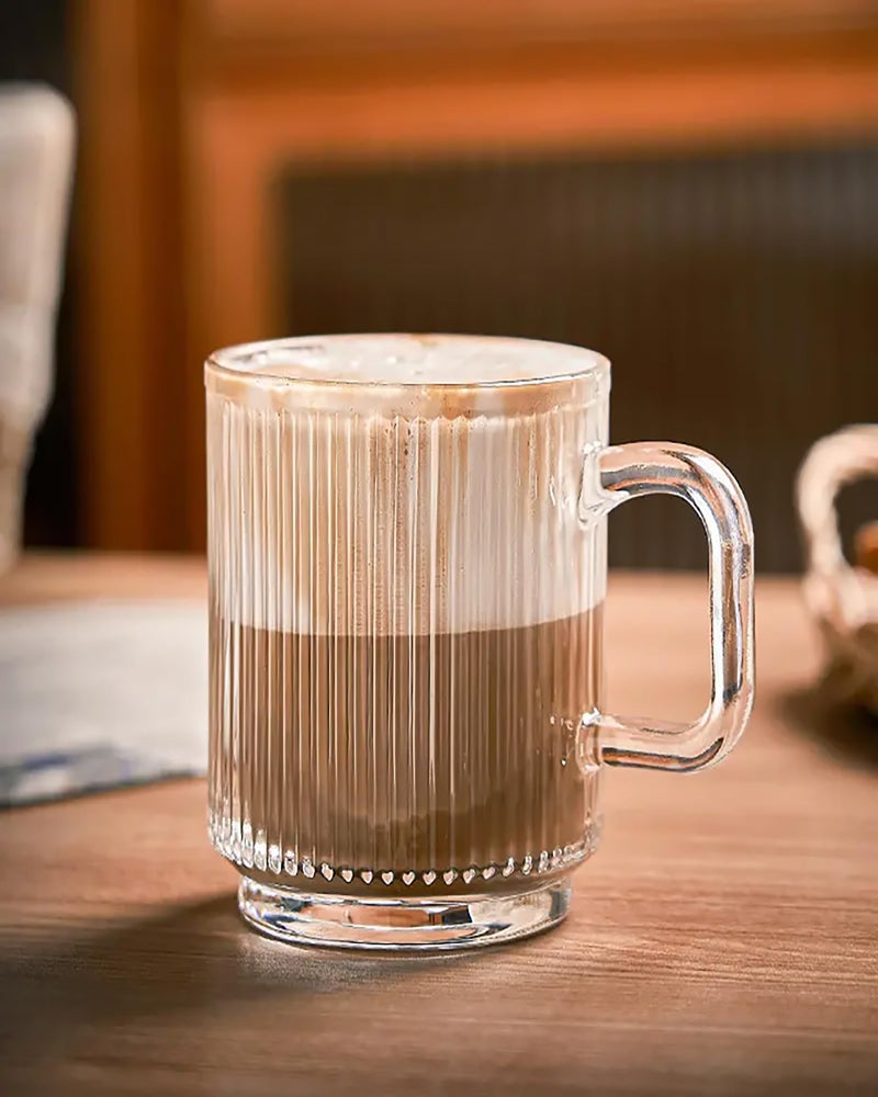 WRINGO 350 ML Coffee Mugs Footed with Handle and Colored Glass Straws Tea Cup Drinkware for Beer,Juice,Beverages,Glass Cappuccino Mugs, Clear Glass Latte Cups (Irish Coffee Mug 300 ML, 6) - Image 1
