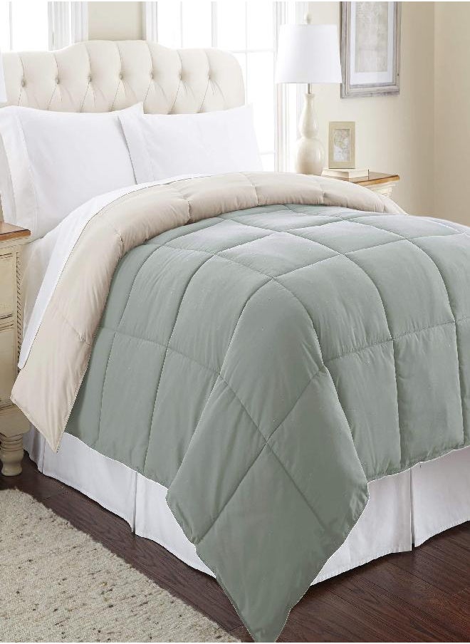Modern Threads Modern Threads Down Alternative Microfiber Quilted Reversible Comforter & Duvet Insert - Soft, Comfortable Alternative To Goose Down - Bedding For All Seasons Seafoam/Almond King  - Image 1