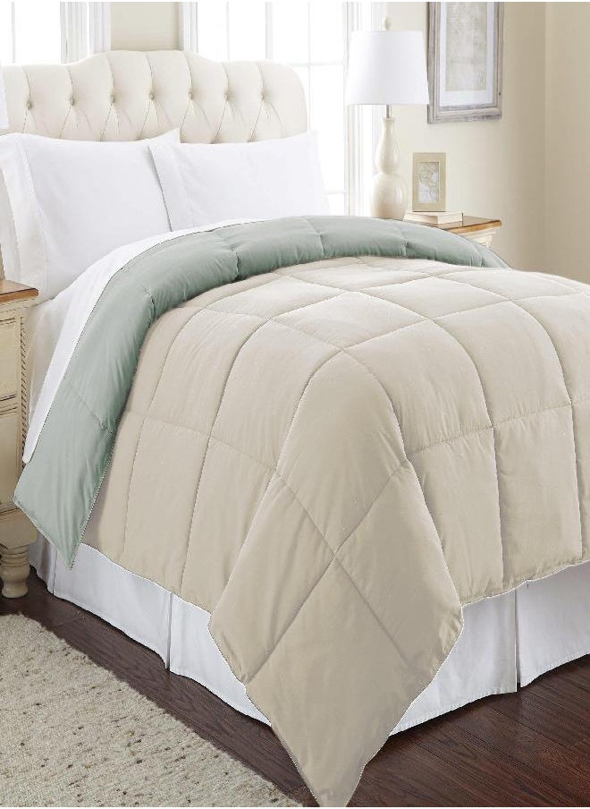 Modern Threads Modern Threads Down Alternative Microfiber Quilted Reversible Comforter & Duvet Insert - Soft, Comfortable Alternative To Goose Down - Bedding For All Seasons Seafoam/Almond King  - Image 2