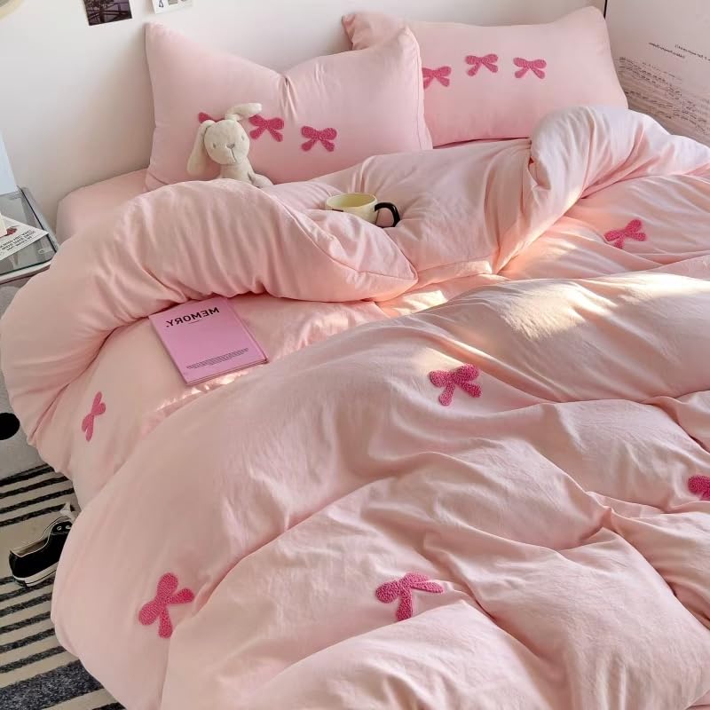 Tailor Shop Twin Comforter Set for Girls 5 Pieces Tufted Chenille Bowknot Embroidery Comforter Pink Bedding Twin Girls Comforter - Image 3