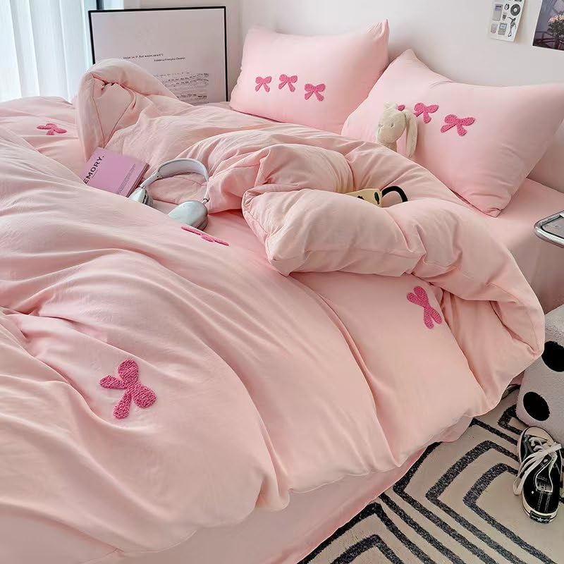 Tailor Shop Twin Comforter Set for Girls 5 Pieces Tufted Chenille Bowknot Embroidery Comforter Pink Bedding Twin Girls Comforter - Image 5