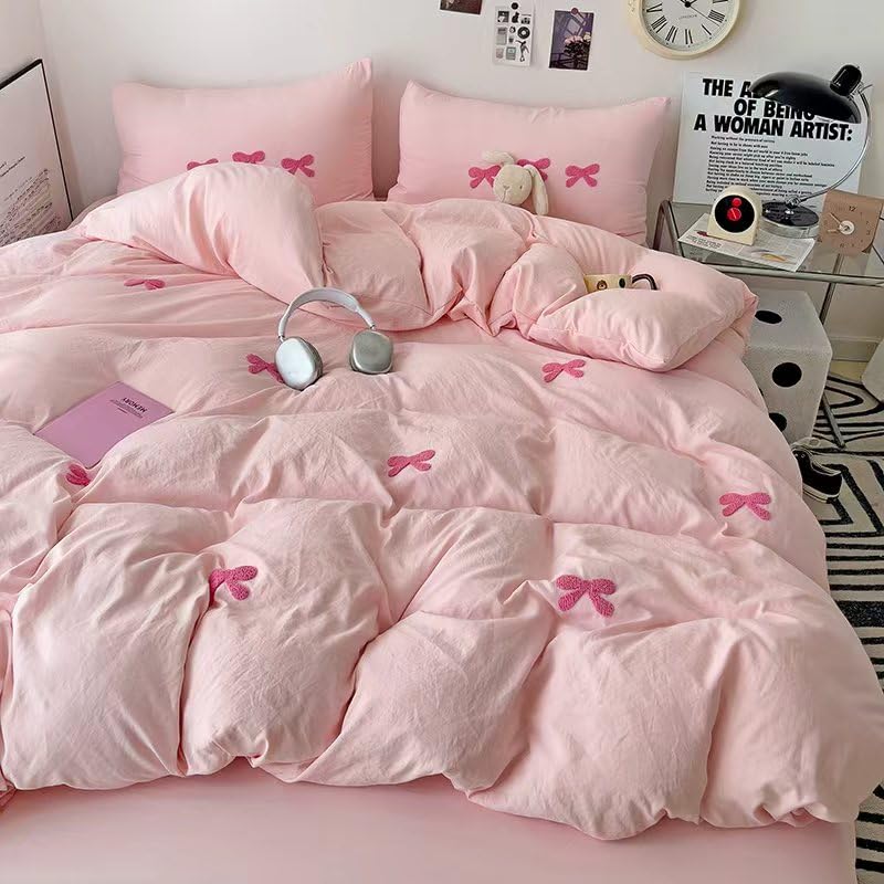 Tailor Shop Twin Comforter Set for Girls 5 Pieces Tufted Chenille Bowknot Embroidery Comforter Pink Bedding Twin Girls Comforter - Image 4