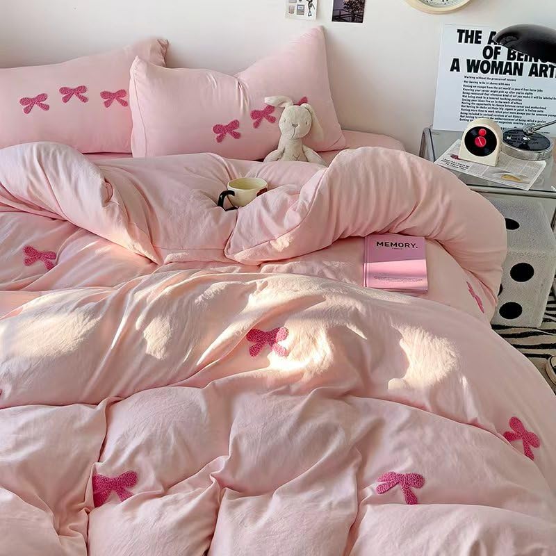 Tailor Shop Twin Comforter Set for Girls 5 Pieces Tufted Chenille Bowknot Embroidery Comforter Pink Bedding Twin Girls Comforter - Image 2
