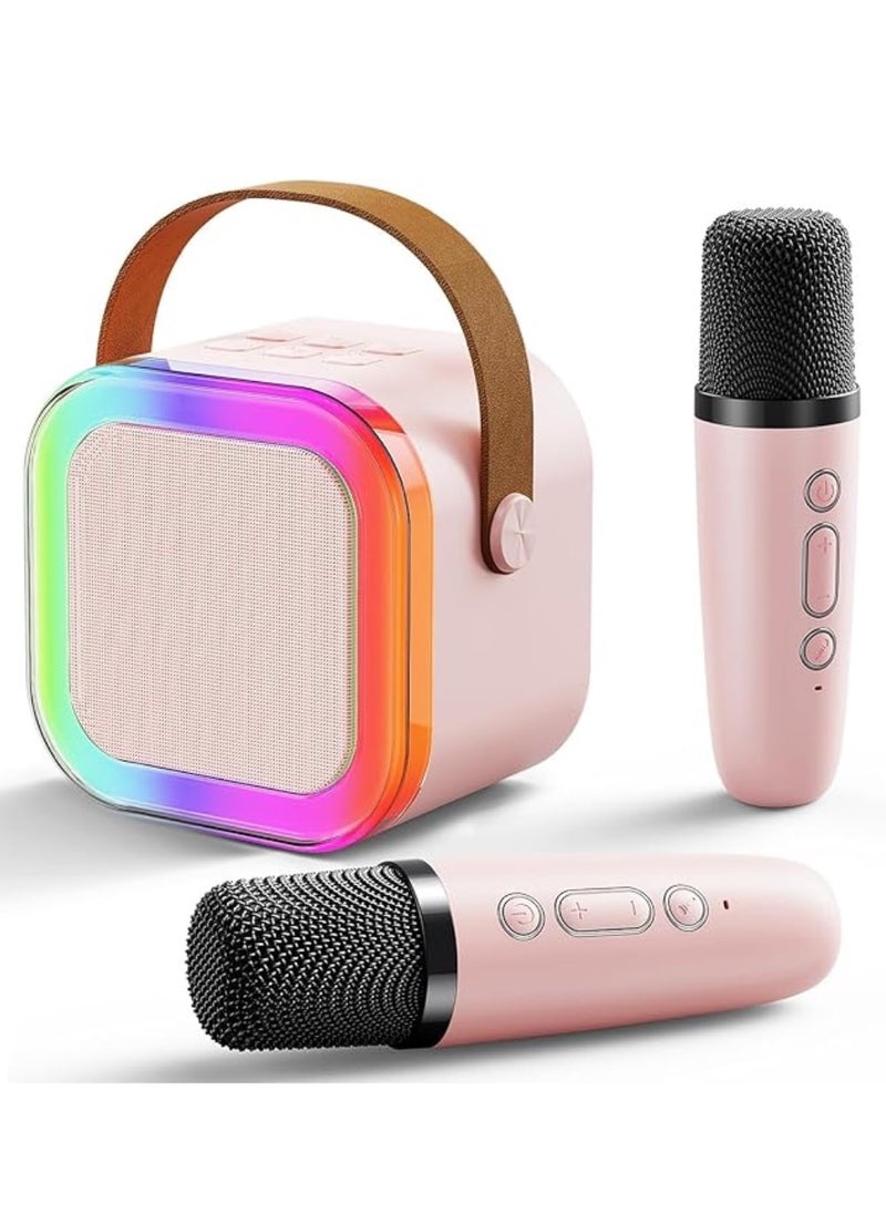 Panvil Portable Colorful Karaoke Speaker with 2 Mic, Mini Bluetooth Speaker with Microphone Radio and Voice Change Effect ,Gifts for Kids, Boys, Girls, Adults, Party, Home KTV, Outdoor,Travel | All in One Karoke System (Pink)l  - Image 1
