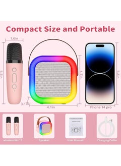 Panvil Portable Karaoke Speaker with 2 Mic, Mini Bluetooth Speaker with Microphone Radio and Voice Change Effect ,Gifts for Kids, Boys, Girls, Adults, Party, Home KTV, Outdoor,Travel | All in One Karoke System (Pink)  - Image 4