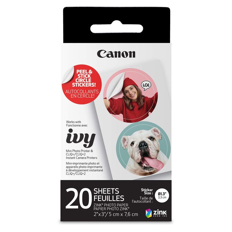 Canon Ivy Zink Pre-Cut Circle Sticker Paper 20 Sheets Pack Compatible with Canon Ivy Mini Photo Printer and CLIQ+/CLIQ+2 - Image 1