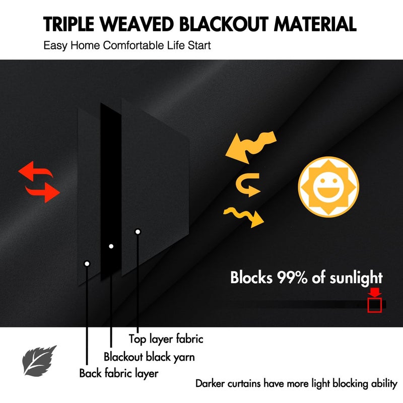 ANRODUO Rod Pocket and Back Tab Pleated Blackout Curtains with Hooks, Rings, Black Curtains 84 Inches Long 2 Panels, Thermal Insulated Room Darkening Living Room Bedroom Curtain, 42x84 Inches - Image 2