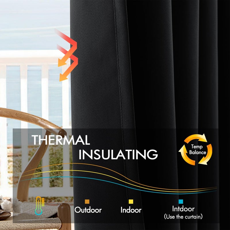 ANRODUO Rod Pocket and Back Tab Pleated Blackout Curtains with Hooks, Rings, Black Curtains 84 Inches Long 2 Panels, Thermal Insulated Room Darkening Living Room Bedroom Curtain, 42x84 Inches - Image 3