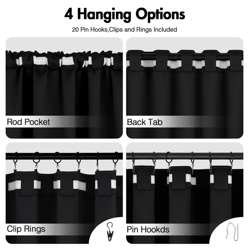 ANRODUO Rod Pocket and Back Tab Pleated Blackout Curtains with Hooks, Rings, Black Curtains 84 Inches Long 2 Panels, Thermal Insulated Room Darkening Living Room Bedroom Curtain, 42x84 Inches - Image 4