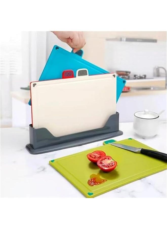 11.8” x 8.7” Cutting Board Set of 4, Non Slip Chopping Board with Juice Groove & Food Icon, Plastic Cutting Board with Storage Stand - Reversible Cutting Boards for Kitchen - pzsku/ZBDBCF26E43680A5456BAZ/45/_/1728846818/236fb26a-1416-47bd-9771-2f75b4d26177