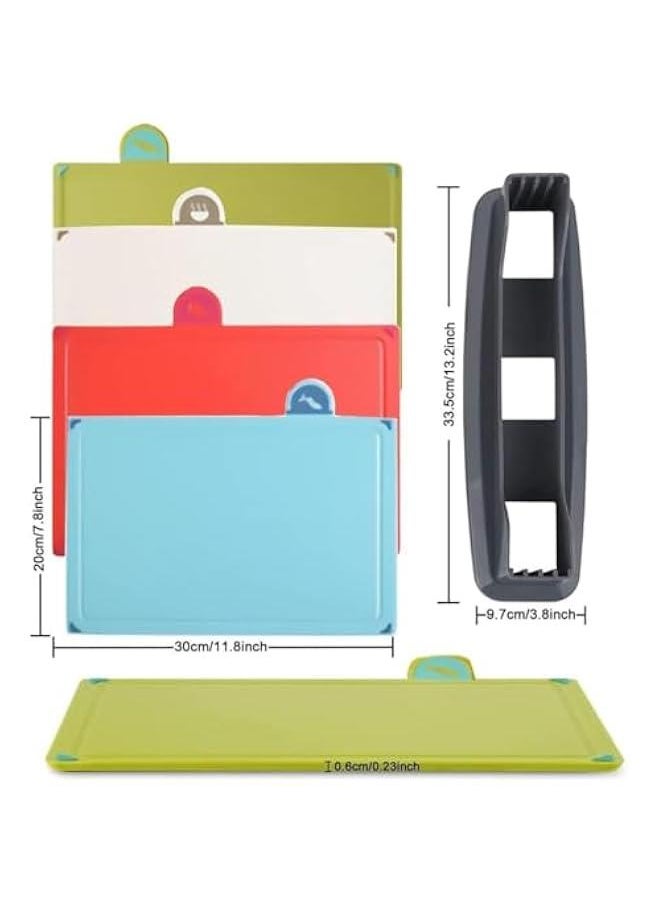 11.8” x 8.7” Cutting Board Set of 4, Non Slip Chopping Board with Juice Groove & Food Icon, Plastic Cutting Board with Storage Stand - Reversible Cutting Boards for Kitchen - pzsku/ZBDBCF26E43680A5456BAZ/45/_/1728846986/45808bf5-df67-42b6-adb1-1a363e41d33e