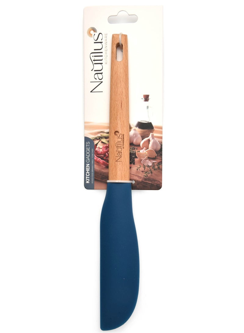nautilus Beech Wood Handle Silicone Spatula Blue/Brown Color 30X3.9X1.8 Cm - Image 3