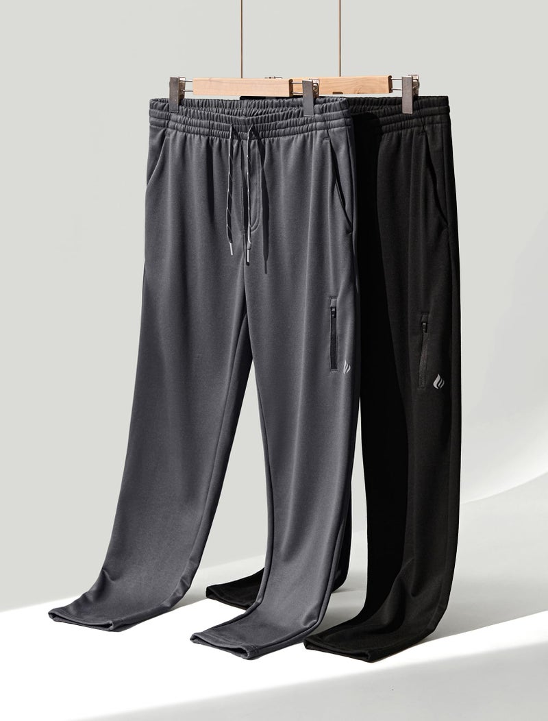 Liberty Pro 2 Pack Menâ€™s Midweight Jogger Sweatpants with Zipper Pockets, 29" Inseam Active Drawstring Workout Pants (Set 1, Large) Charcoal/Black - Image 3