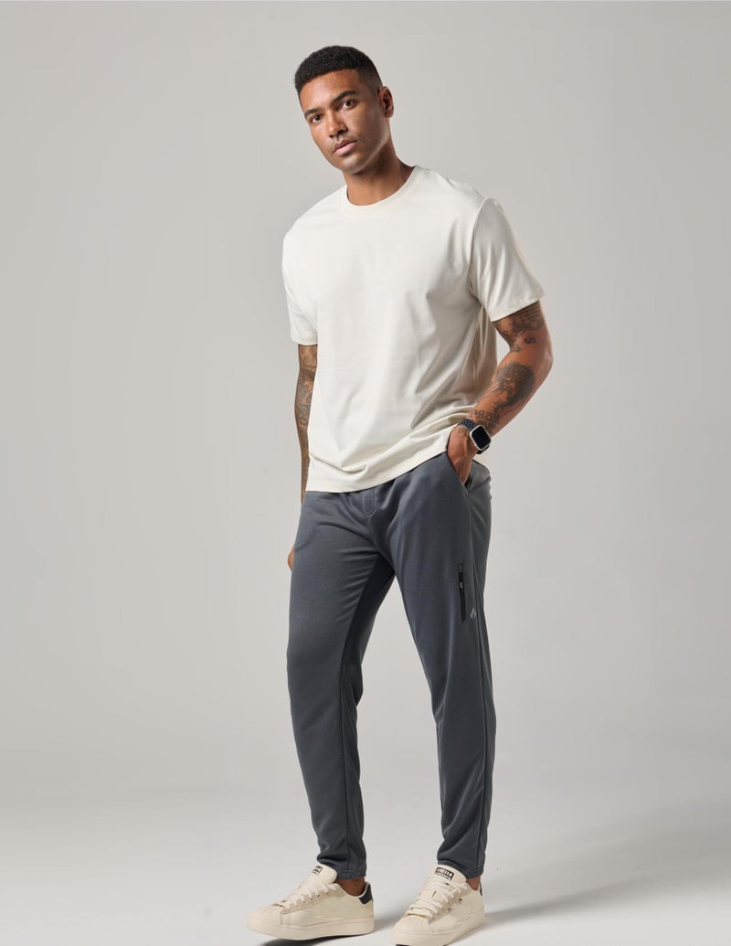 Liberty Pro 2 Pack Menâ€™s Midweight Jogger Sweatpants with Zipper Pockets, 29" Inseam Active Drawstring Workout Pants (Set 1, Large) Charcoal/Black - Image 5