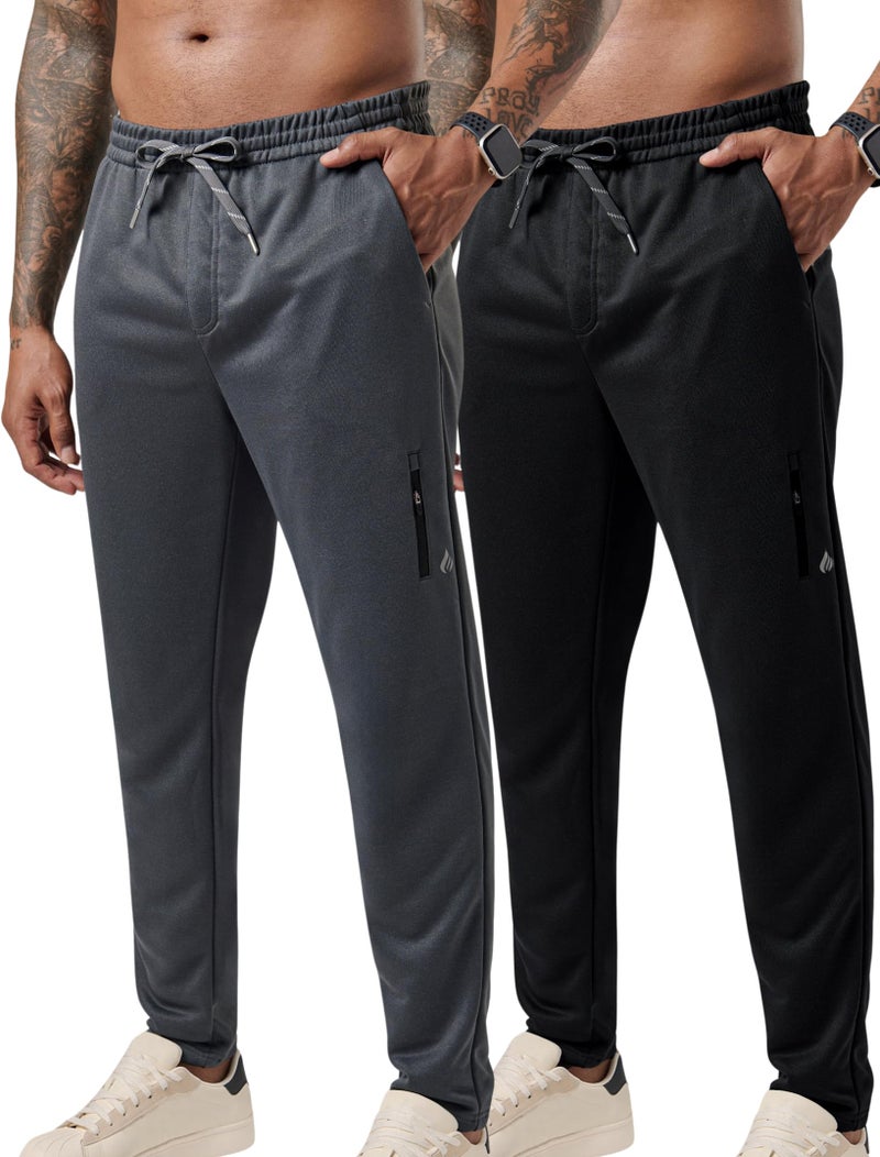 Liberty Pro 2 Pack Menâ€™s Midweight Jogger Sweatpants with Zipper Pockets, 29" Inseam Active Drawstring Workout Pants (Set 1, Large) Charcoal/Black - Image 1