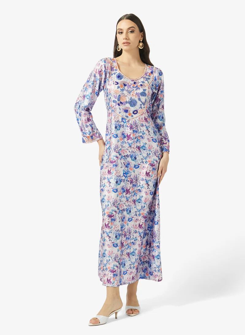 ARABIAN CLOSET Embellished Belted Jalabiya