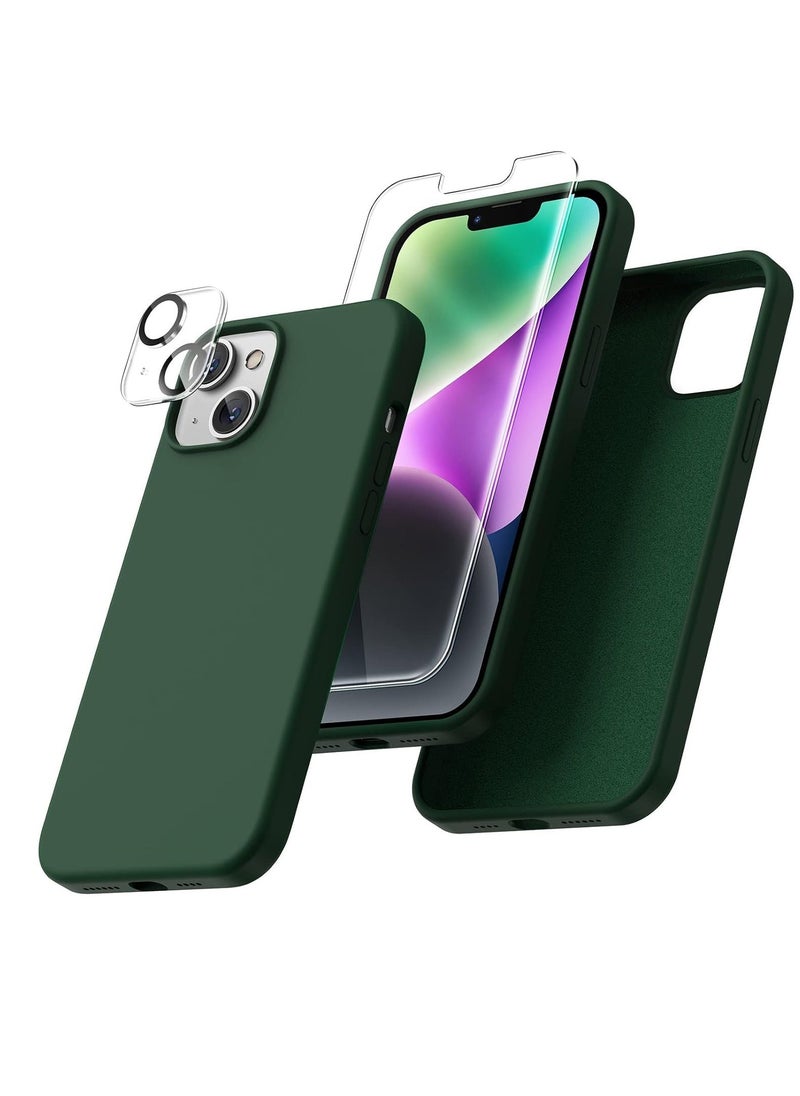 Raxoom iPhone 14 Case - [5 in 1 Set] with 2 Pack Screen Protectors + 2 Pack Camera Lens Protectors, Liquid Silicone Full Body Protection, Shockproof Drop Protection, 6.1 Inch (Alpine Green) - Image 1