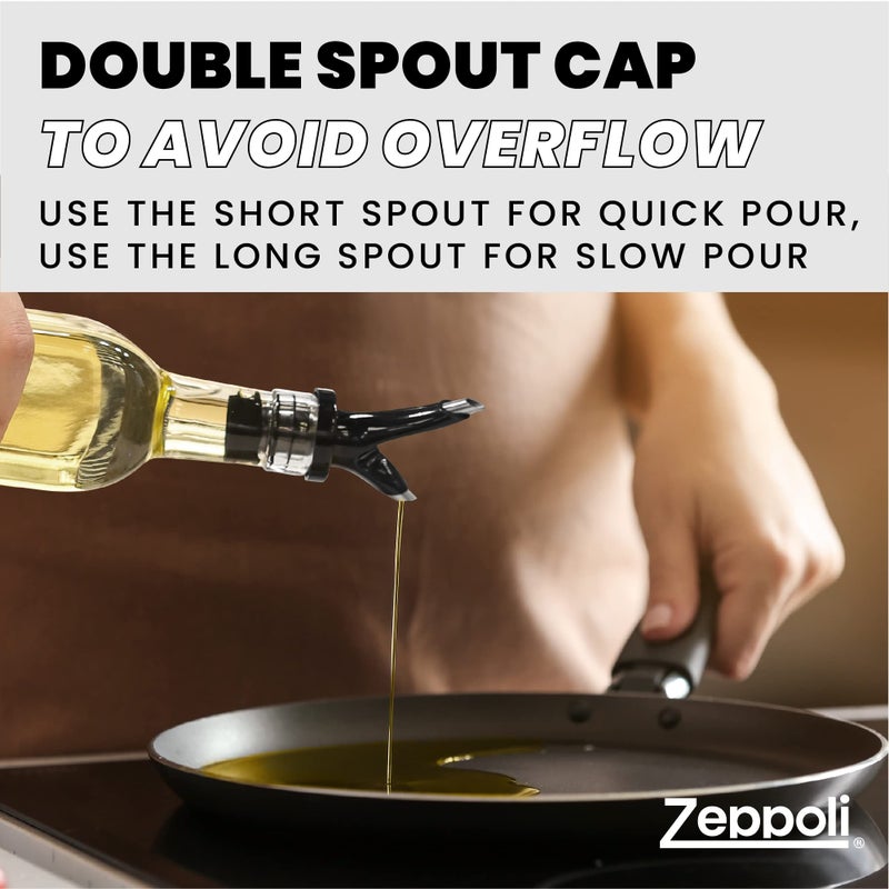 Zeppoli Oil And Vinegar Bottle Set 17Oz - Comes With Stainless Steel Rack  Removable Cork  Funnel  And Spout Caps - Dual Cork Spout - Glass Olive Oil Dispenser Set - Image 4